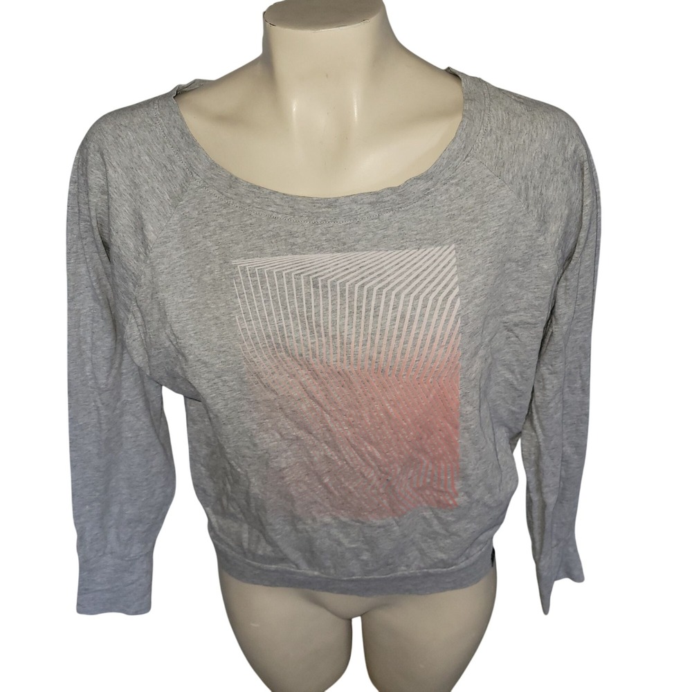 PRANA Gray Long-Sleeve Womens Sweatshirt With Geometric Gradient Design‎